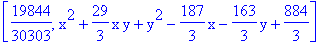 [19844/30303, x^2+29/3*x*y+y^2-187/3*x-163/3*y+884/3]